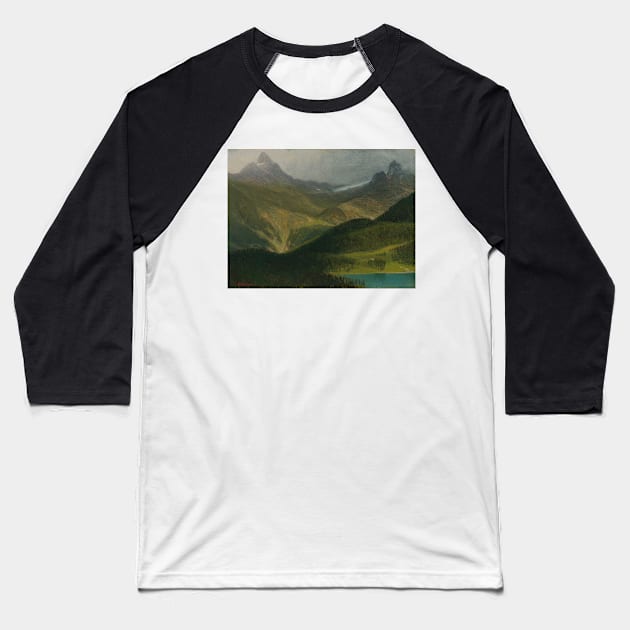 Mountain Landscape by Albert Bierstadt Baseball T-Shirt by Classic Art Stall